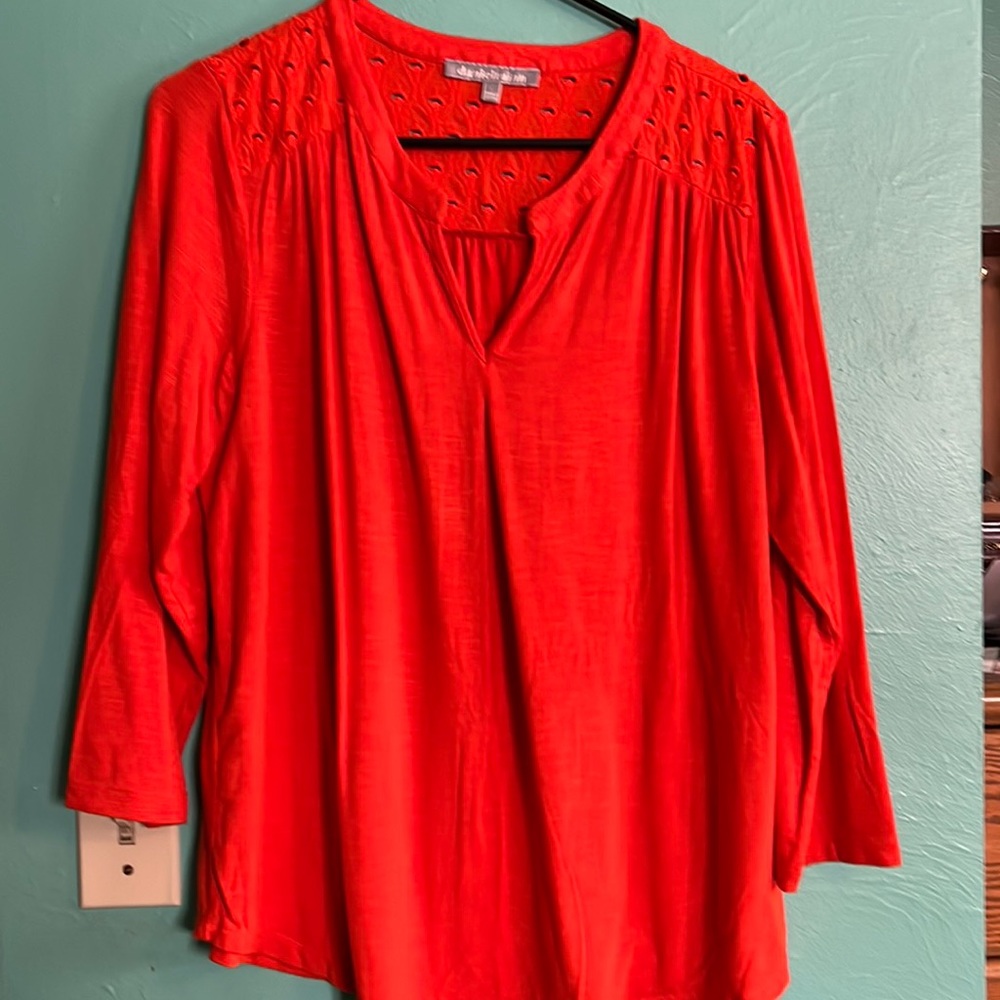 Womens 3/4 Sleeve Blouse Orange Large
